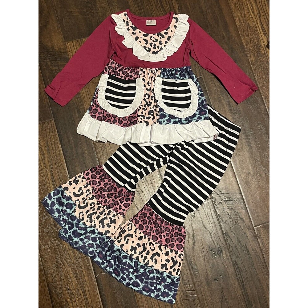 NEW Boutique Animal Print Ruffle Tunic Dress & Leggings Girls Outfit 4/5